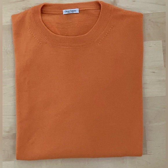 Gran Sasso Men's Virgin Wool Crew Neck Orange Sweater Italy 52 /US Large - Picture 2 of 6